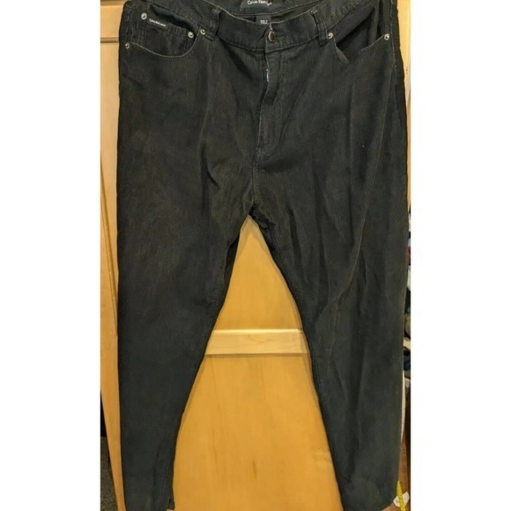 CALVIN KLEIN Black Corduroy Pants Straight Leg Pants Men's 36X32 Minor Distress